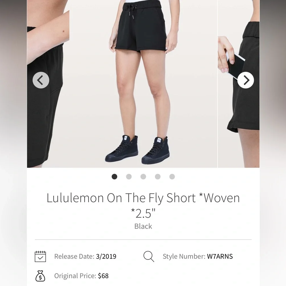Lululemon Women’s Shorts Black On The Fly Shorts Elastic Waist size 4